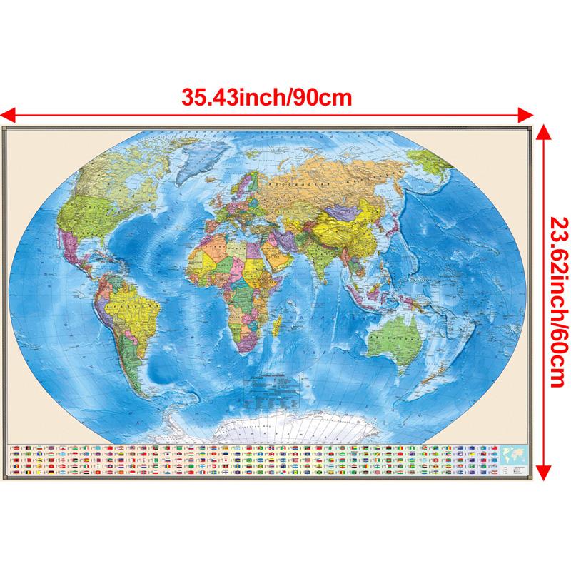 

Карта России-Карта мира-Политическое распределение-с флагом,Художественные принты,постеры,дорожные принадлежности,для класса,домашний декор 90*60cm