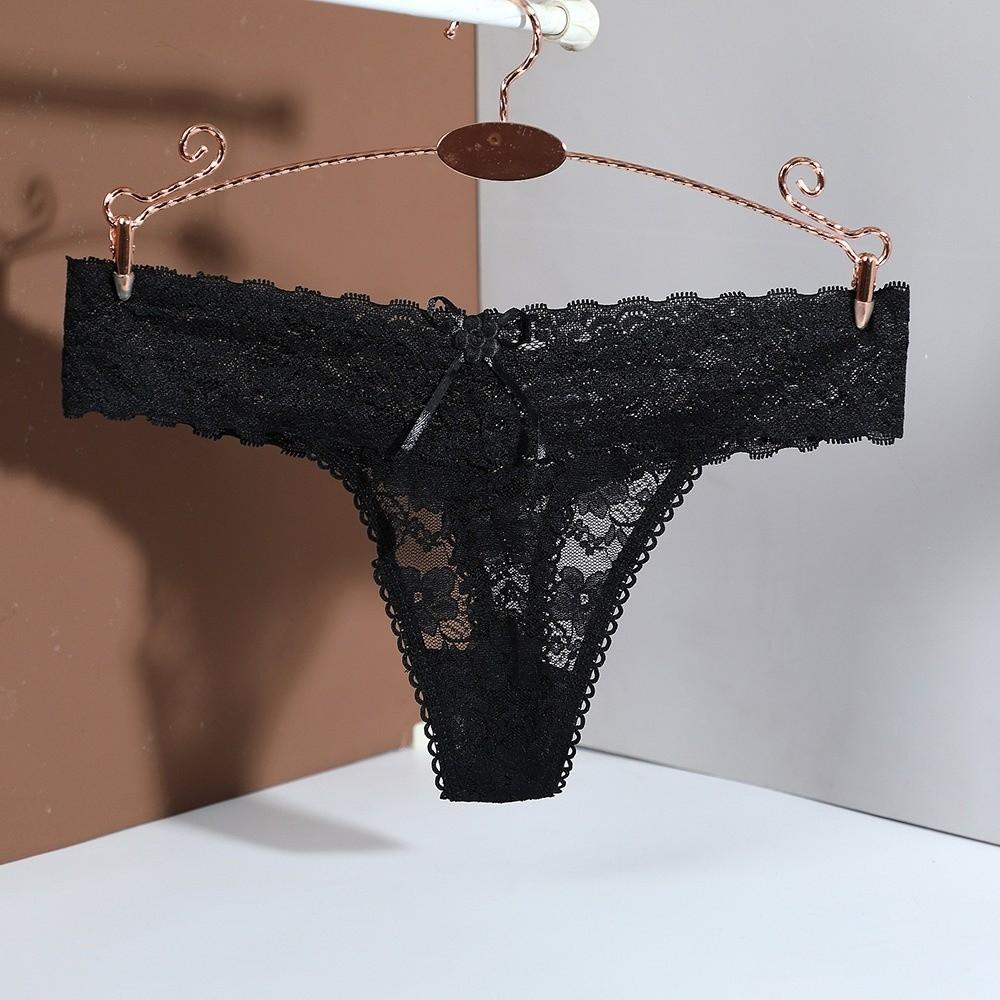 Mid Waist Lace Thong Panties Sheer Floral Underpants Women Lace Flower Briefs  Intimate Apparel