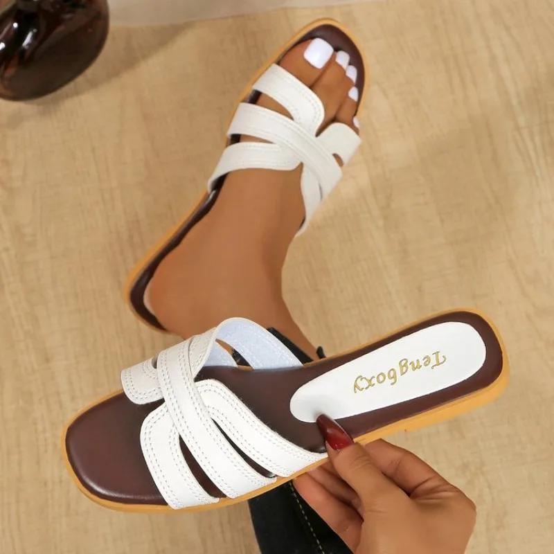 

Summer Women Slippers New Sexy Flat Sandals Casual Sand Beach Slippers Elegant Fish Mouth Shoes Plus Size Slides Women 35 белый