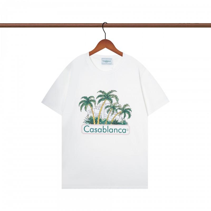 Casablanca Style Short Sleeve T-Shirt Men Women Blue Letter Print Casual Top