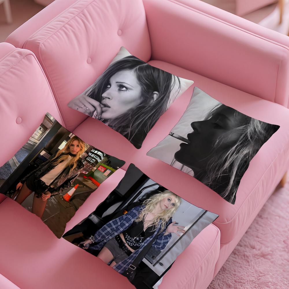 Classic Fashion Art Kate Moss-M Pillow Case Silky Short Plush With Invisible Zipper Dustproof Sofa Cushion Cover For Home Decor