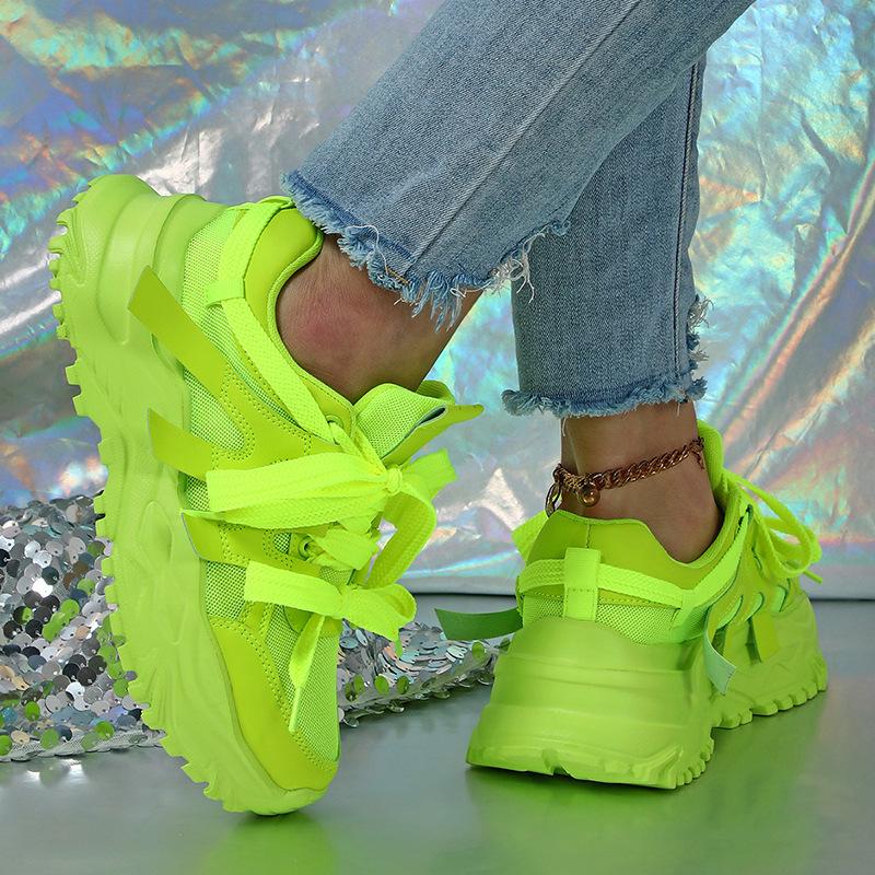Fashion Spring Green Platform Sneakers Thick Sole Shoes Women Breathable Chunky Sneakers Luxury Tennis Shoes 2025 Outdoors Walking Shoes