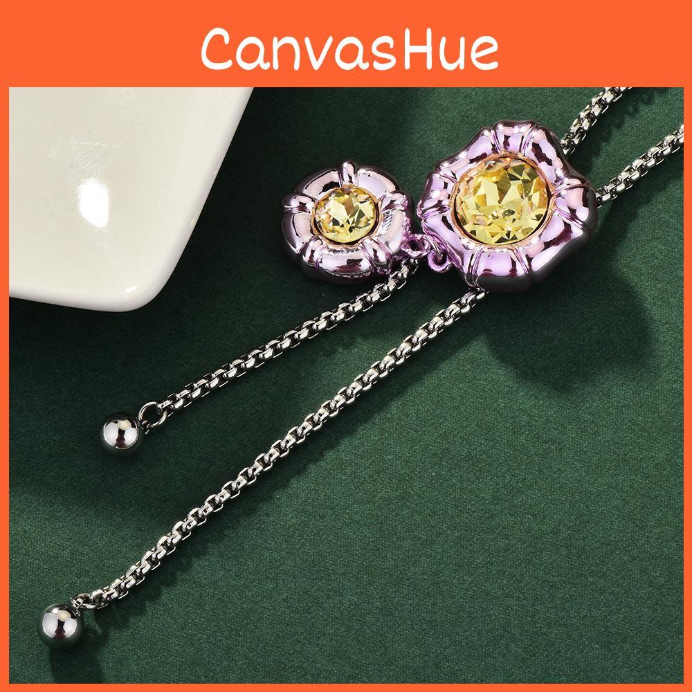 Elegant Adjustable Long Necklace For Women Featuring Colorful Flower Pendant