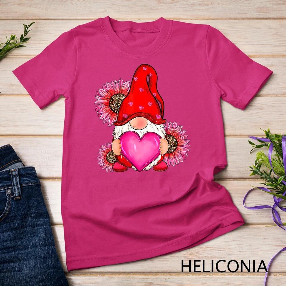 Happy Valentine s Day Gnome with Leopard Sunflower Valentine Unisex T-shirt 4 M