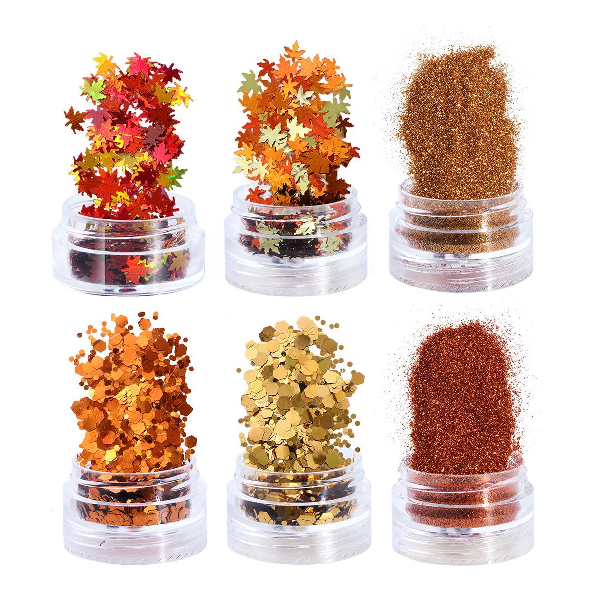 

6 шт. блестящий золотой кленовый лист, блестящая пудра для ногтей, осенний дизайн, украшения, аксессуары, осенние принадлежности для ногтей для профессионалов