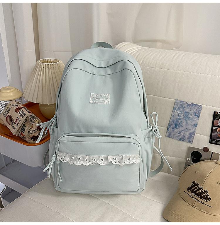Schoolbag New Korean Version High Value Japanese Girl Backpack Lace Lace Large Capacity Schoolbag Cute Student Backpack