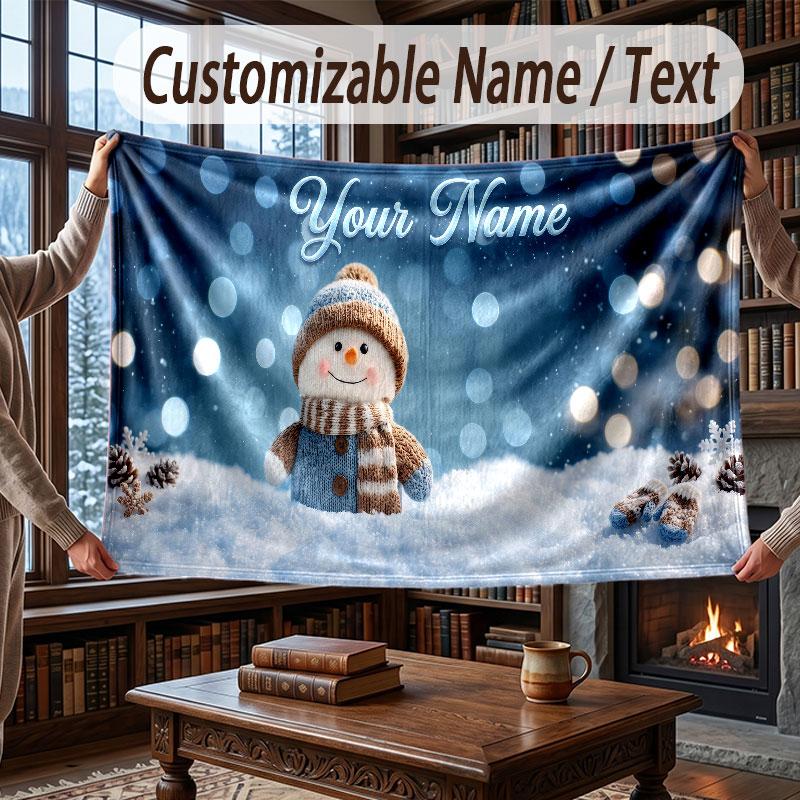 Christmas Winter Theme Throw Blanket Custom Name Text Personalized Blanket Soft Cozy Blanket for Home Sofa Bed