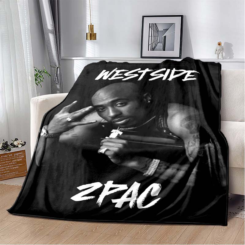 Tupac Shakur Thunder Double Portrait All Eyez On Me Thug Life Flannel Blanket Soft Warm Washable 90s Hip Hop Fan Sofa Bedroom Decor Throw