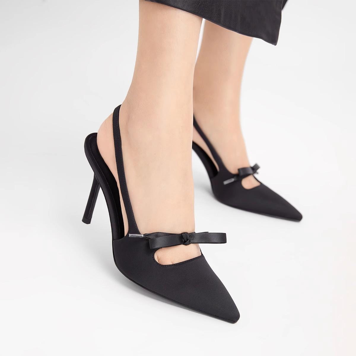 

Fashion Sandals women s shoes 2025 new pointed bow thin heel temperament socialite single shoes summer 40 чёрный