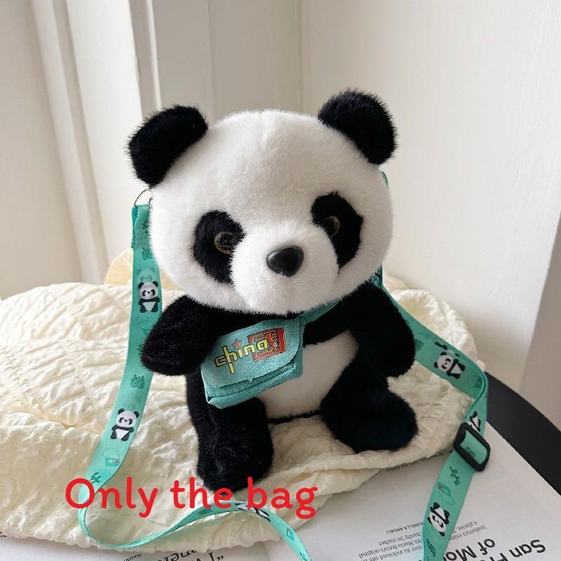 Furry Panda Embroidered Hugging Bamboo Diagonal Cross Backpack For Use Daily