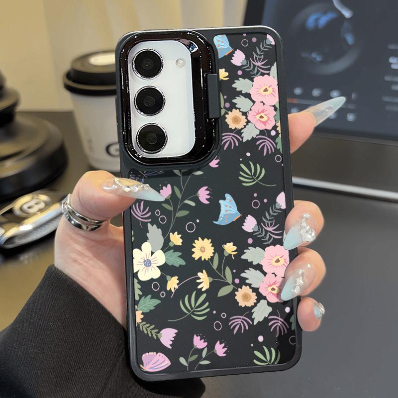 

Мягкий силиконовый чехол с милым цветочным узором для Samsung S24 Ultra S23 FE A55 A35 A54 A34 A14 A53 A52, подставка для камеры, противоударный матовый тонкий чехол из ТПУ Samsung S24 чёрный