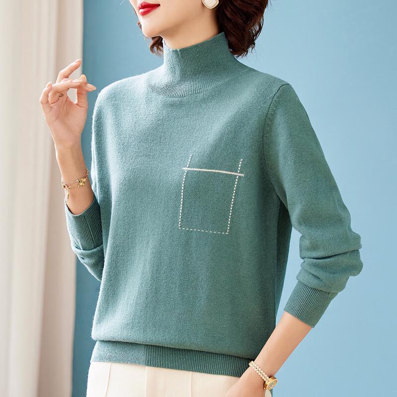 KAVON Women's 100% Merino Wool Mock Neck Sweater