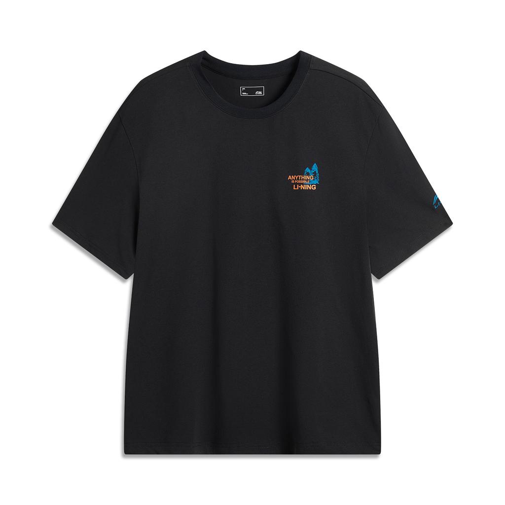 Li-Ning Comfortable Letter Print Round Neck Loose Short Sleeve T-Shirt Men Tops Black AHSV365-1