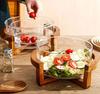 Elegancki Szklany Zestaw Mis na Sałatę z Drewnianą Podstawą Lekki Luksusowy Kosz na Owoce do Domu Restauracji Stylowa Szklana Taca na Przekąski