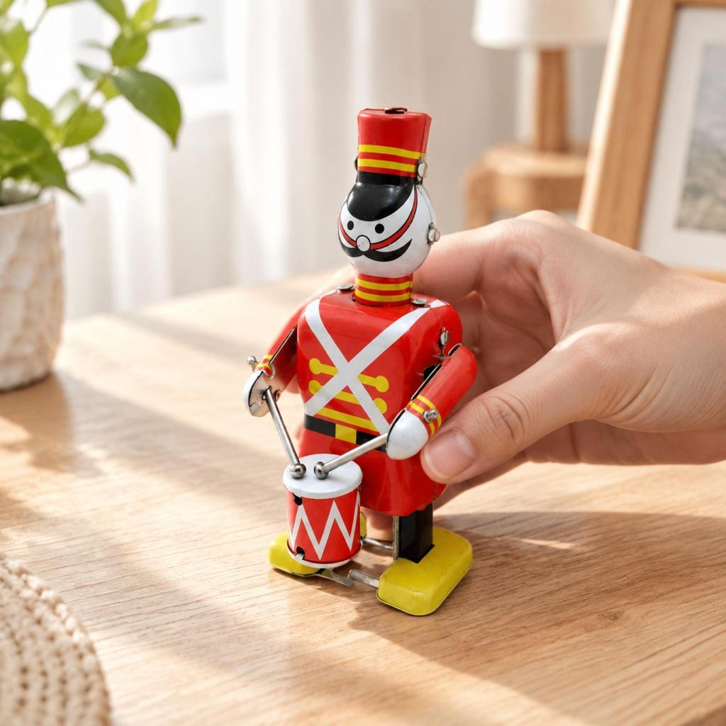 Marching Drummer Tin Wind-up Toy Vintage Tinplate Clockwork Handmade