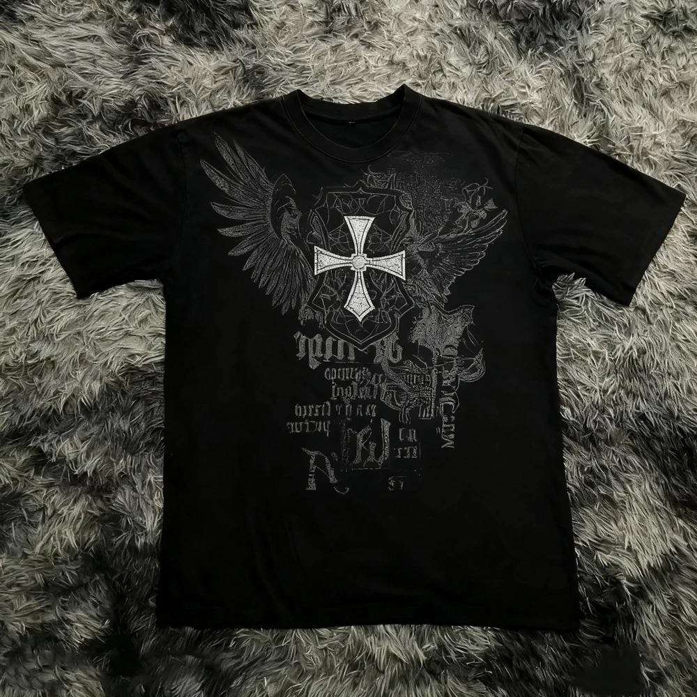 Klasické Y2K gotické tričko s potiskem, nadměrné tričko, pouliční trička, gotický kulatý výstřih, bavlněné topy, nové pánské dámské tričko