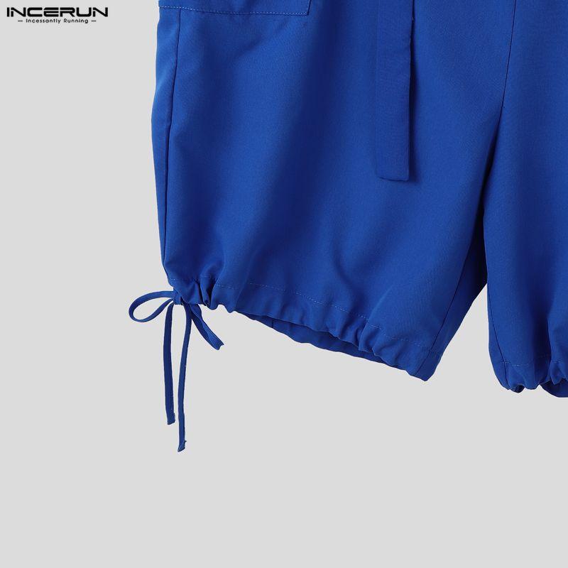 INCERUN Men Strap Sleeveless Casual Loose Cropped Cargo Rompers Jumpsuits