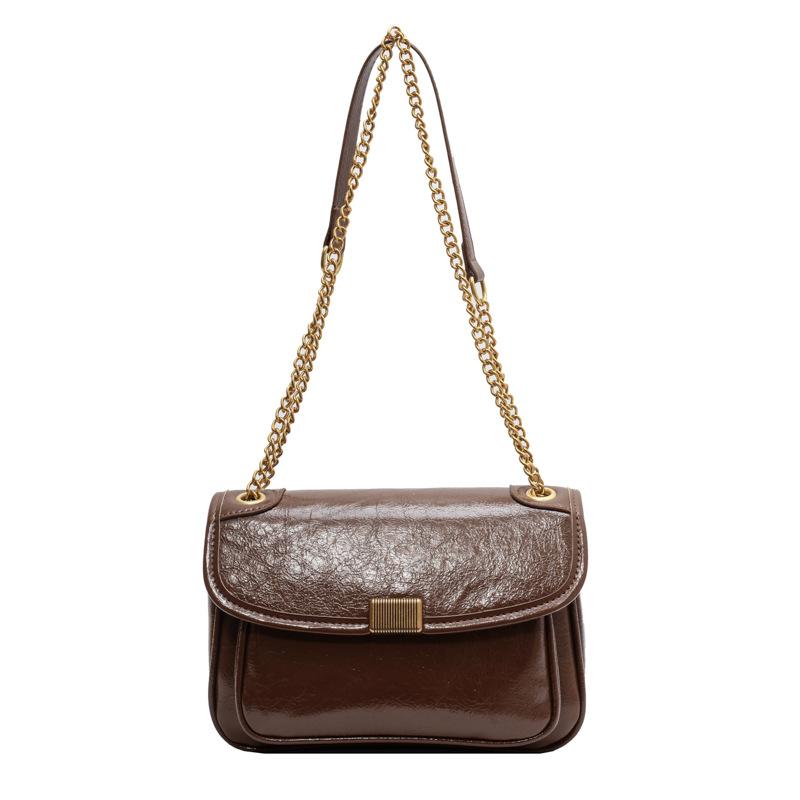 Autumn and Winter Chain Women's Bag, Shoulder Messenger Bag, Solid Color Simple Bag, Retro Casual Small Square Bag Women