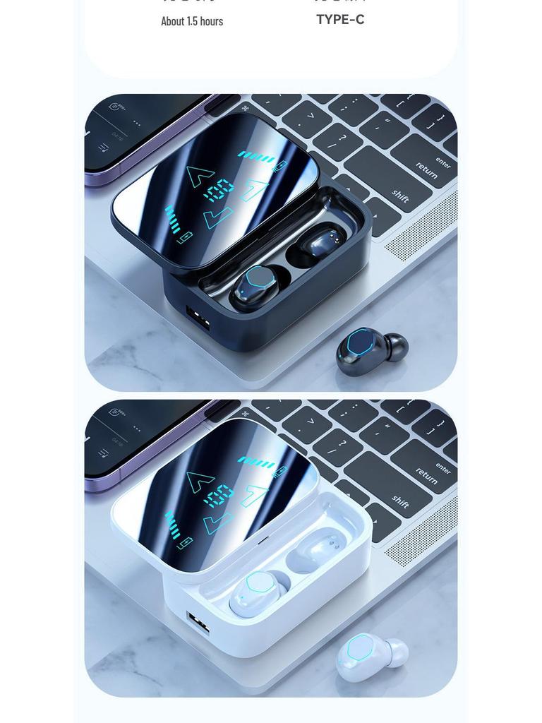 Ultra-Long Battery Bluetooth Earphones - Noise Cancelling, Digital Display, Waterproof with Sliding Design