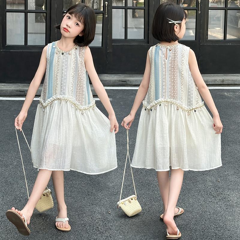 Girls' dress summer 2026 new children's summer dress, stylish bohemian style sleeveless tank top dress