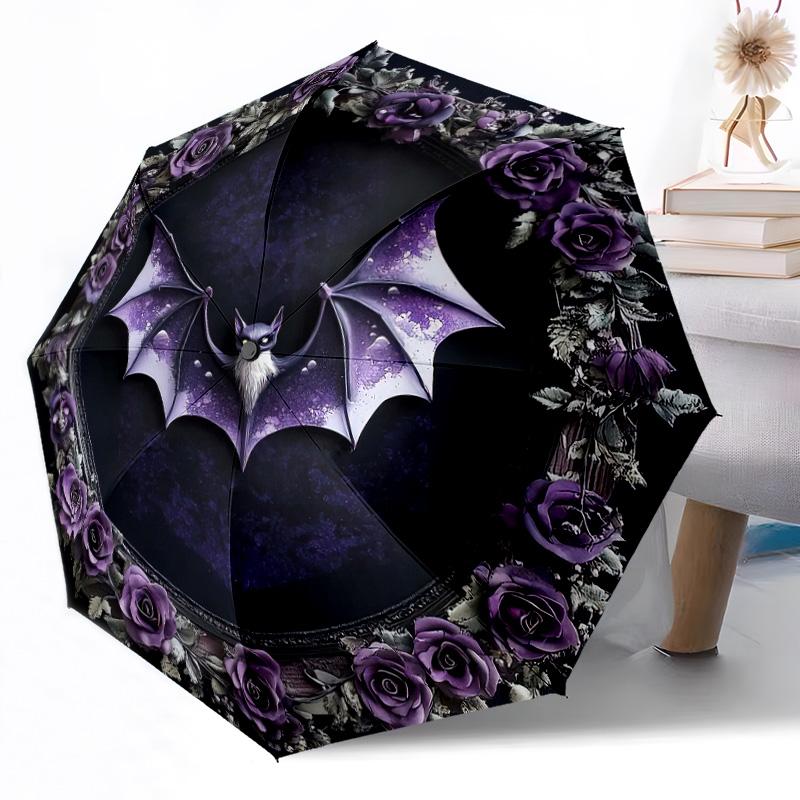 Purple Bat Artwork Automatic Umbrella Compact 8-Rib Design Lightweight All-Season Travel Outdoor Accessory Perfect Gift for Women Men