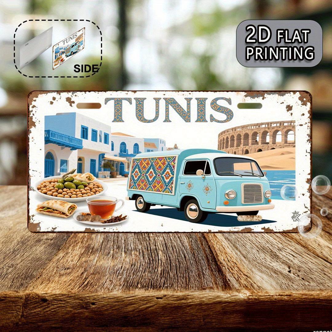 HD Aluminum Metal Sign Tunis Tunisia Vintage License Plate Style Wall Decor Retro Mediterranean Van Colosseum Local Food Desig 15x30cm(5.9x7.8inch)