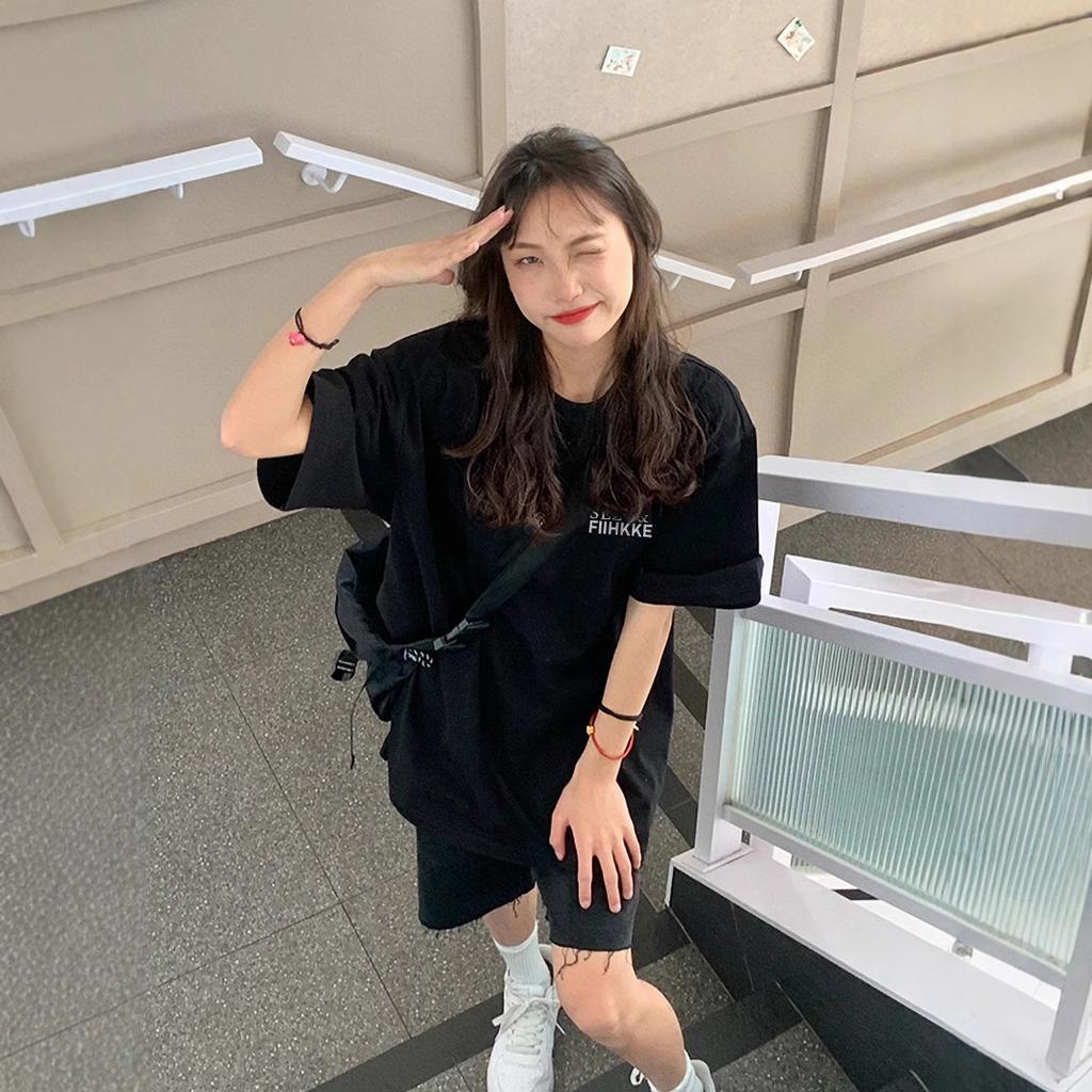 Ladies Summer Short Sleeve Round Collar Casual Letter Printed Teenager Oversize Cotton T Shirt Top