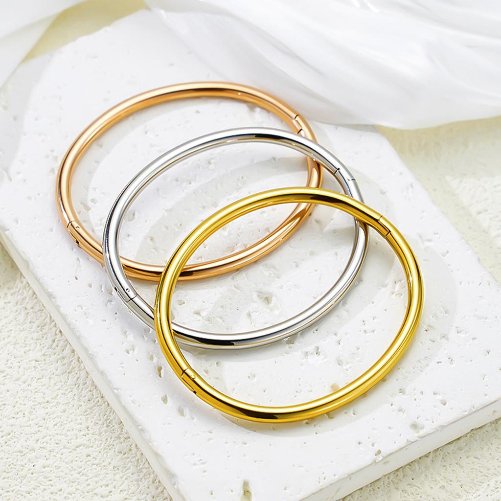 1pc Smooth Plain Stainless Steel Bracelet Women Minimalist Solid Titanium Steel Bangle Fashion Versatile Wristband Jewelry