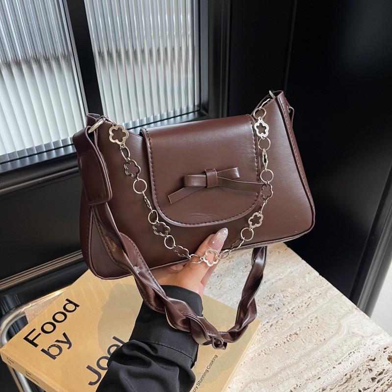 Stylish Chain Strap Women's Bag 2024 New Fashionable Bow Design In Solid Colors