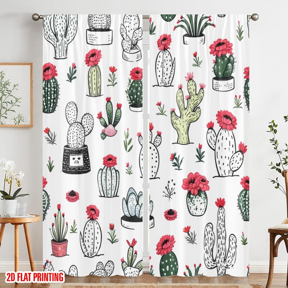 2pcs 2D flat printing Halloween Drapes Bohemian cactus 100% Polyester Without Electricity Spring Party & Holiday Decor Use for