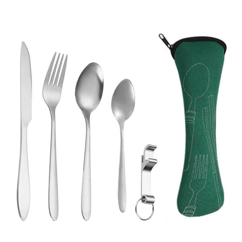 Tragbares Edelstahl-Besteckset - 5-teiliges Reisebesteck mit Messer, Gabel, Löffel und kleinem Löffel für Camping & Outdoor