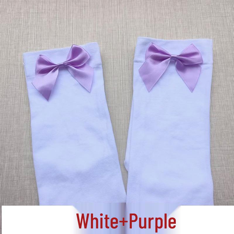 Women's Lace Trim Erotic Silk Thigh-High Stockings with Bow