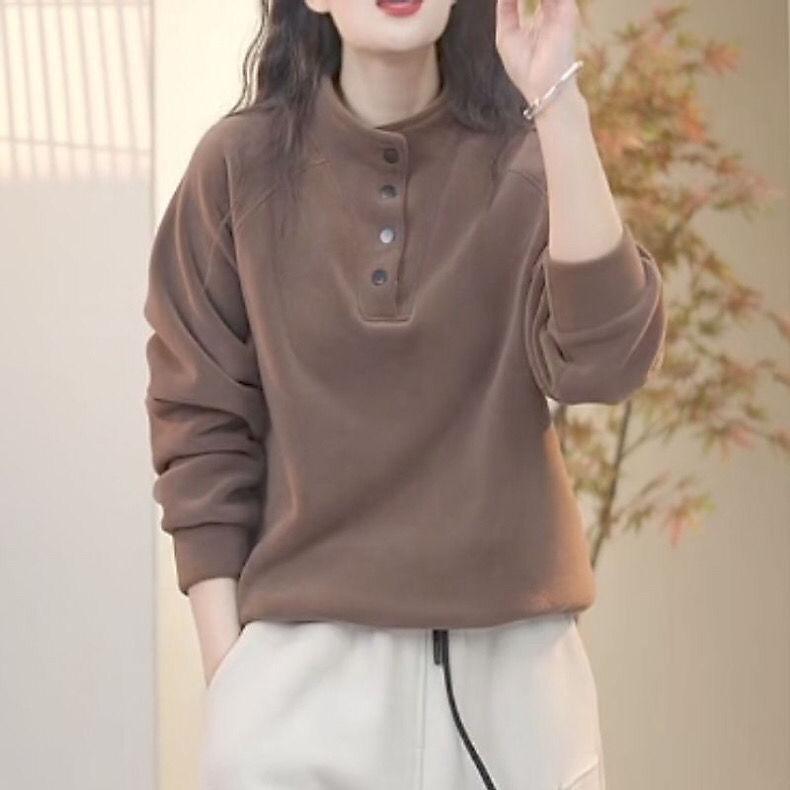 Doppelseitiges Fleece Herbst/Winter Halbochkragen Sweatshirt - Warm, Vielseitig, Schlankmachend, Locker sitzendes Übergrößen-Oberteil.