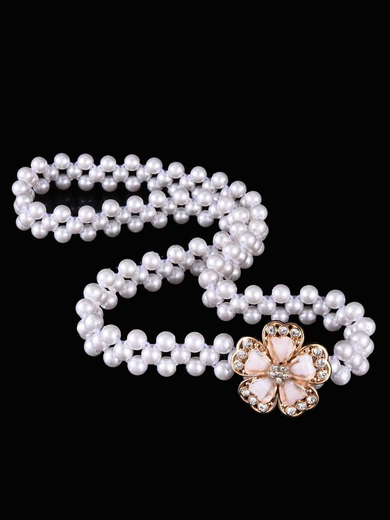 "Korean Style Rhinestone Pearl Waist Chain for Women – Fashionable, Sweet, Elastic Belt"