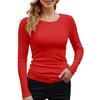 Camiseta Básica de Manga Larga para Mujer, Cuello Redondo, Canalé, Color Liso