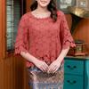 ZANZEA Women Summer Round Neck 3/4 Sleeve Casual Patchwork Lace Crochet Blouse
