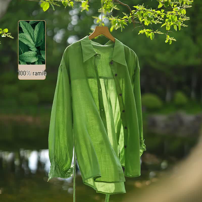 Women s 100% Ramie French Commuter Shirt with Belt L