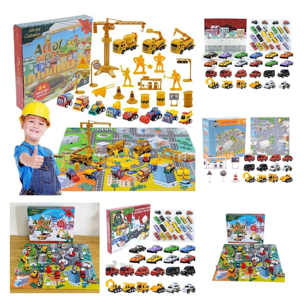 Christmas Countdown Calendar Car Blind Box 24 Days Alloy Fire Engine Set Toy