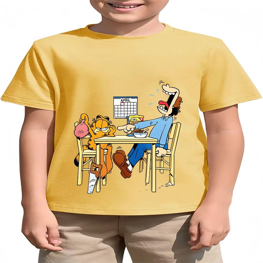 2026 Hot Sale Boys Girls 2-14Y The Garfield Show Cotton TShirt Summer Cartoon Print