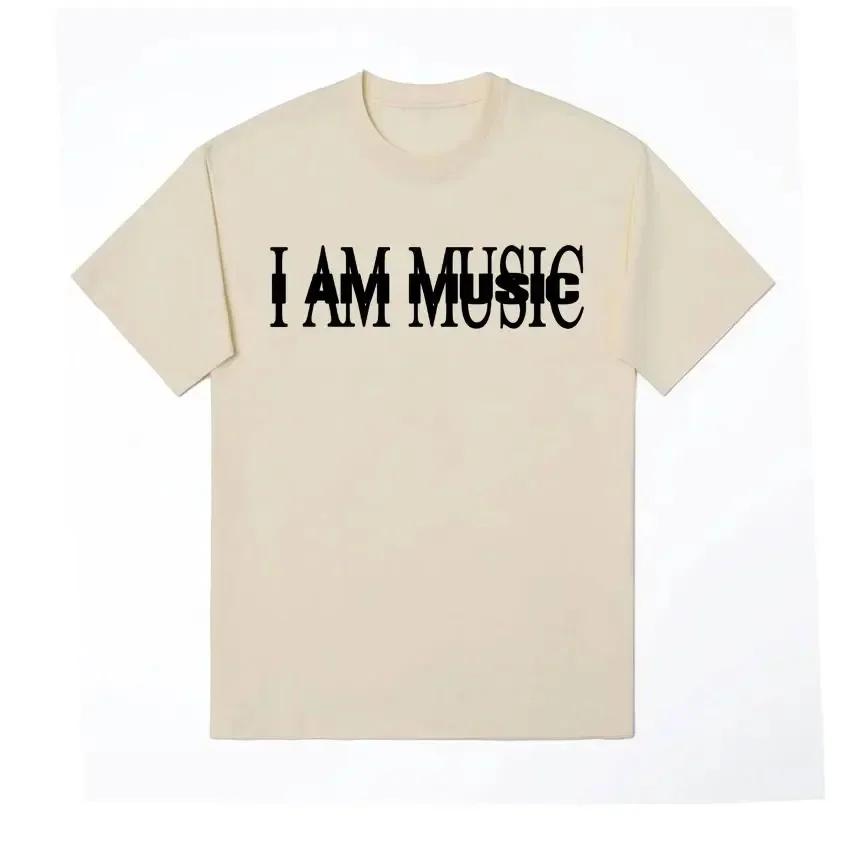 

Men s I am music English print 100% pure cotton short-sleeved T-shirt, street high-quality clothing top XXXL