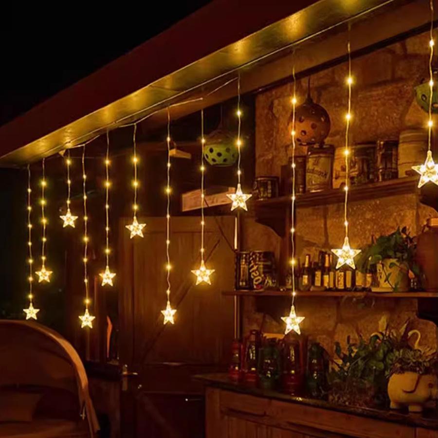 3M Star Moon Fairy Curtain String Lights Outdoor Star Icicle Light Christmas Garland Fairy Light for Window Wedding Party Decor