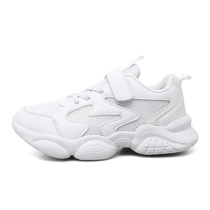 

Kids White Leather Mesh Sneakers - Breathable Casual Shoes for Boys & Girls, Autumn/Winter Size 35, Length 22.3 cm
