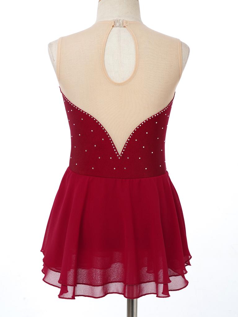 Kinder Mädchen Glänzender Strass Ärmelloser Chiffon Gespleißtes Eiskunstlaufkleid Gymnastik Tutu Ballettanzug