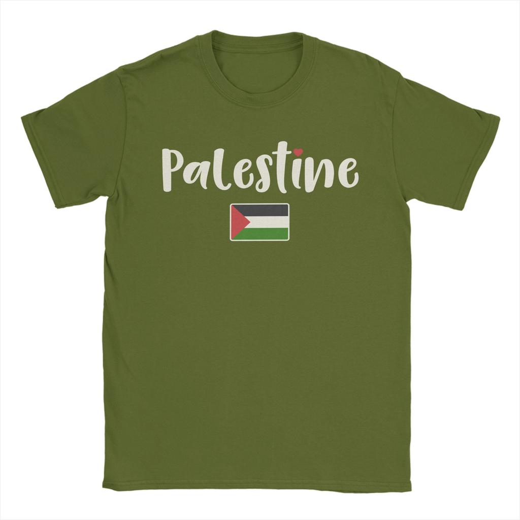 Awesome Heart Palestine Flag Palestinian T-Shirts for Unisex Round Collar Cotton T Shirts Short Sleeve Tees Graphic Printed Clothes