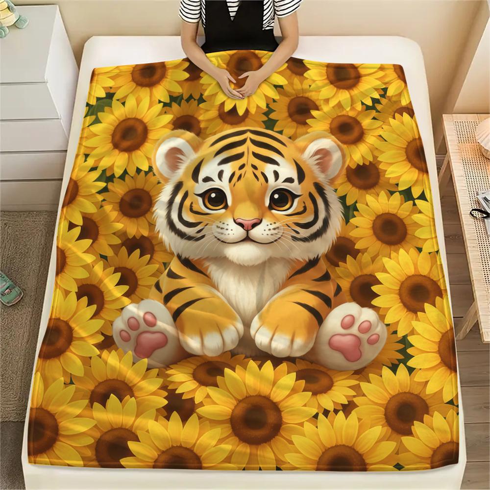 1Pc Cartoon Print Flannel Blanket, High Quality Comfortable for All Seasons, Home Decor, Warmth and Comfort, Perfect for Christmas Birthday Gift