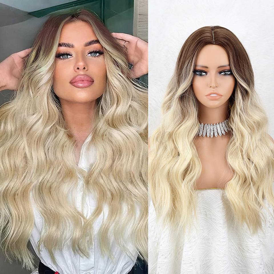 

MISSQUEEN Ombre Коричневый Светло-русый Платиновый Длинный Волнистый Парик Из Натуральных Волос Синтетического Волокна для Косплея Для Женщин