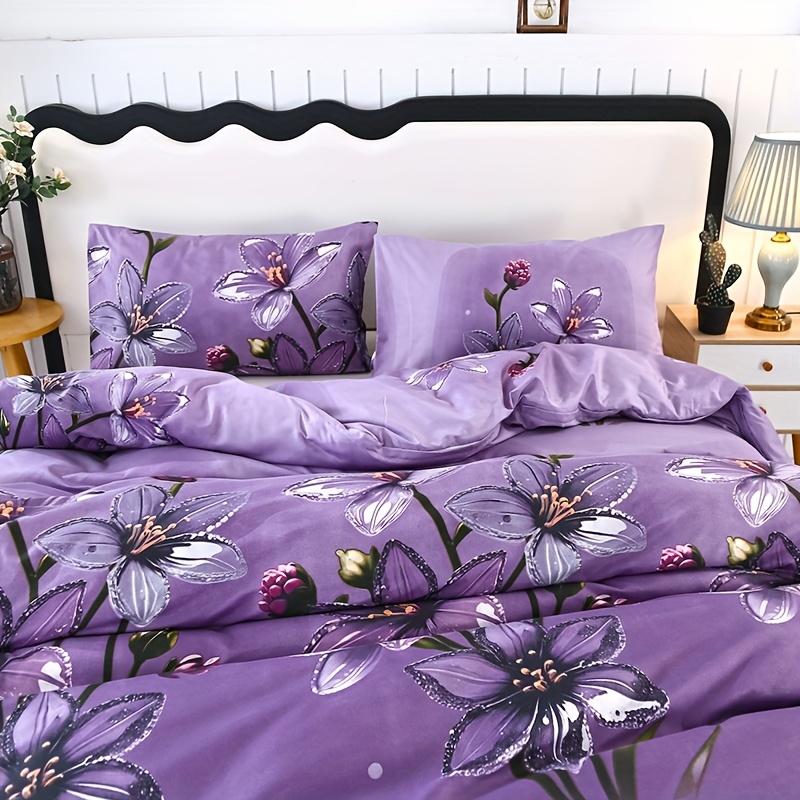 3pcs Polyester Printed Floral Soft Beige-Friendly Duvet Cover Set, One Duvet Cover Plus Two Pillowcases, Suitable for Bedroom