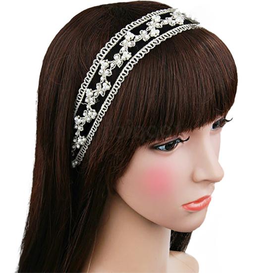 Diadema elástica con cuentas de perlas de imitación y encaje a la moda para fiesta de graduación