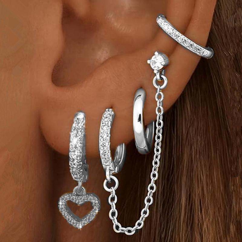 4PC Chain Huggie Earring Set For Women Fashion Flower Tragus Hoop Earrings Bulk Cartilage Piercing Helix Jewelry Lobe Earing Lot