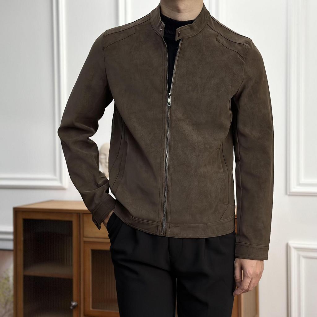 American Retro Jacket Men Korean Style Yuppie Gentleman Standing Collar Jacket Men's High-end Motorcycle Clothing Trendy